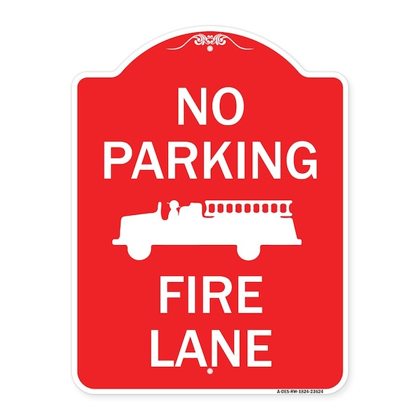 Signmission No Parking Fire Lane with Graphic, Red & White Aluminum Architectural Sign, 18" x 24", RW-1824-23624 A-DES-RW-1824-23624 - main